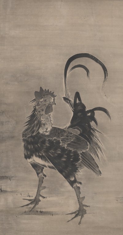 Gallos, gallina y pollitos, izquierda de un par, 1795 de Ito Jakuchu