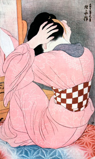Una niña peinándose o Mujer con una faja de Ito Shinsui