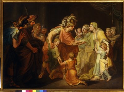 El príncipe ruso Sviatoslav I (c. 945-972) se reunió con su familia en Kiev tras la Campaña del Danubio de 967. Pintura de Ivan Akimovich Akimov (1754-1814) de Ivan Akimovich Akimov