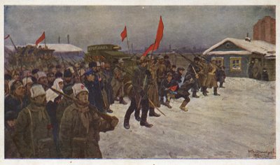 Manifestación de soldados y trabajadores durante la Revolución de Febrero de 1917 en Rusia de Ivan Alexeyevich (after) Vladimirov