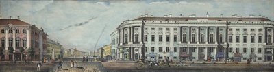 El Puente de la Policía con el Palacio Stroganov. Desde la panorámica de la Avenida Nevsky, 1830 de Ivan Alexeyevich Ivanov