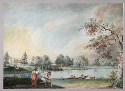 Los estanques antes de la finca urbana del Conde Alexei Kirillovich Razumovsky en Moscú, principios de 1800s de Ivan Alexeyevich Ivanov