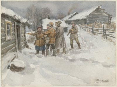 Antes de la búsqueda y el decomiso de la serie de acuarelas Revolución rusa, 1920 de Ivan Alexeyevich Vladimirov