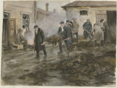 Burguesía limpiando los establos de la serie de acuarelas Revolución rusa, 1920 de Ivan Alexeyevich Vladimirov