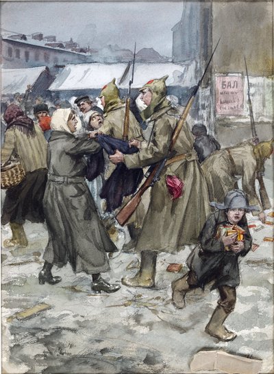 Comercio libre en Petrogrado por Vladimirov, Ivan Alexeyevich (1869-1947). Acuarela, gouache sobre papel de Ivan Alexeyevich Vladimirov