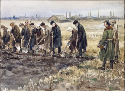 Trabajos duros para comerciantes ricos, nobles y criminales durante los años de la revolución por Vladimirov, Ivan Alexeyevich (1869-1947). Acuarela, gouache sobre papel de Ivan Alexeyevich Vladimirov