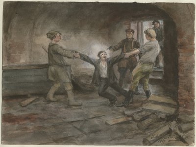 Hombre siendo retenido y ejecutado de la serie de acuarelas Revolución rusa, 1919 de Ivan Alexeyevich Vladimirov