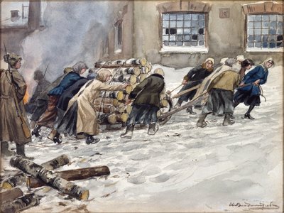 Requisición de leña de Vladimirov, Ivan Alexeyevich (1869-1947). Acuarela, gouache sobre papel de Ivan Alexeyevich Vladimirov