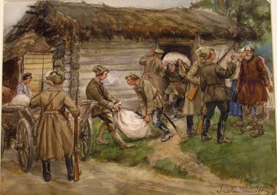 Requisa de harina a los campesinos ricos en un pueblo cerca de Pskov de Ivan Alexeyevich Vladimirov