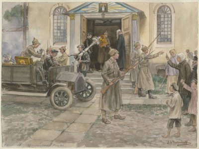 Requisición de los tesoros de la iglesia en Petrogrado 5 de mayo de 1922 de la serie de acuarelas Rusia de Ivan Alexeyevich Vladimirov