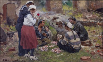 Marineros jugando a las cartas por Vladimirov, Ivan Alexeyevich (1869-1947). Óleo sobre madera de Ivan Alexeyevich Vladimirov