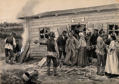 Escena en un barracón de cólera de la serie de acuarelas Revolución rusa, c. 1920 de Ivan Alexeyevich Vladimirov