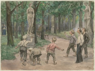 Competencia deportiva en los Jardines Imperiales: Petrogrado, julio de 1921 de la serie de acuarelas R de Ivan Alexeyevich Vladimirov