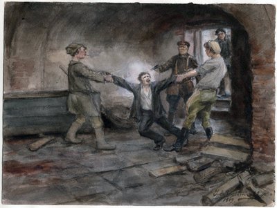 Un detenu emmene pour etre execute - Hombre detenido y ejecutado (de la serie de acuarelas Revolución rusa) - Vladimirov, Ivan Alexeyevich (1869-1947) - 1919 - Acuarela sobre papel - 25,7x34,5 - Colección particular de Ivan Alexeyevich Vladimirov