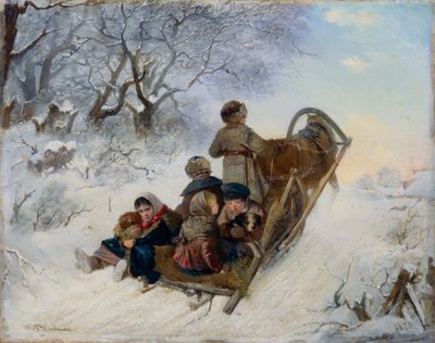 Niños en un trineo tirado por caballos, 1870 de Ivan Andreyevich Pelevin