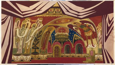 Decoración para la ópera ""La novia del zar"" de Nicolas (Nikolai) Rimsky Korsakov (Rimsky-Korsakov) (1844-1908). Obra de Ivan Yakovlevich Bilibin (Bilibin) (1876-1942), acuarela y gouache sobre papel de Ivan Yakovlevich Bilibin