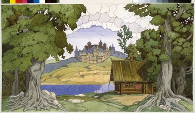 Decoración para la ópera ""La tumba de Askold"" de Alexei Vertovski (1799-1862). Obra de Ivan Yakovlevich Bilibin (Bilibin) (1876-1942), acuarela sobre papel de Ivan Yakovlevich Bilibin