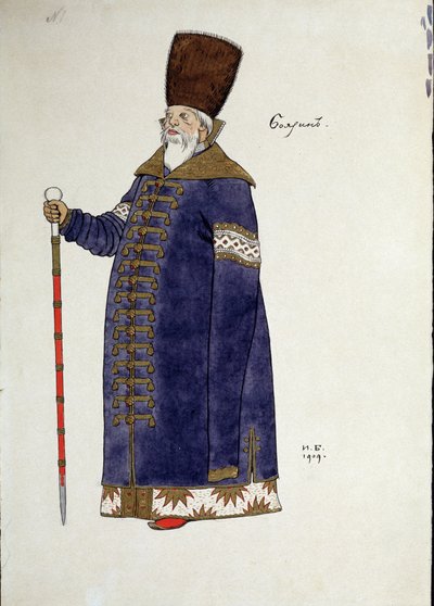 Dibujo de vestuario para la ópera ""el gallo dorado"" de Nicholas (Nikolai) Rimsky Korsakov (Rimsky-Korsakov) (1844-1908) (Diseño de vestuario para la ópera El gallo dorado de N. Rimsky-Korsakov (Rimsky). Korsakov) .Dibujo de Ivan Yakolevich Bilibin (Bilib de Ivan Yakovlevich Bilibin