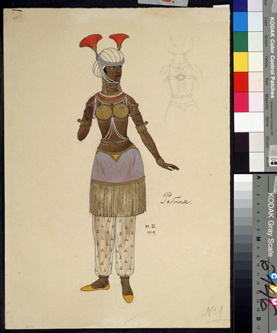 Dibujo de vestuario para la ópera El gallo dorado de Nicolas (Nikolai) Rimsky Korsakov (Rimsky-Korsakov) (1844-1908) (Diseño de vestuario para la ópera El gallo dorado de N. Rimsky-Korsakov (Rimsky Korsakov). Pintura de Ivan Yakolevich Bilibin (Bilibina) ( de Ivan Yakovlevich Bilibin