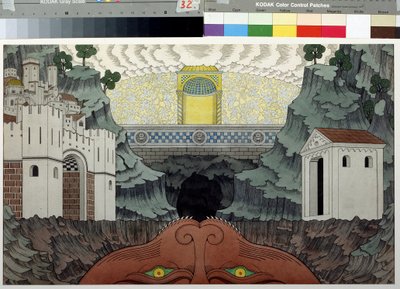 Dibujo preparatorio para la obra ""Le Miracle de Theophile"" de Rutebeuf (1230-1285) (Escenografía para la obra Le Miracle de Theophile de Rutebeuf). Pintura de Ivan Yakolevich Bilibin (Bilibin) (1876-1942). Acuarela y tinta sobre papel, 39,5 x 64 cm de Ivan Yakovlevich Bilibin
