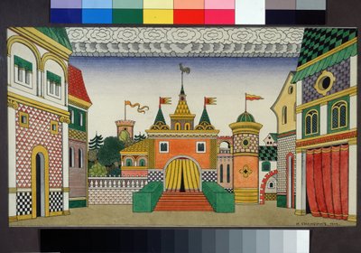 Dibujo preparatorio para el conjunto de la ópera El gallo de oro de Nicholas (Nikolai) Rimsky Korsakov (Rimsky-Korsakov) (1844-1908) . Pintura de Ivan Yakolevich Bilibin (Bilibi de Ivan Yakovlevich Bilibin