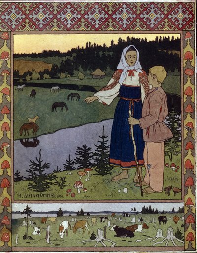 Ilustración para el cuento tradicional Alyonouchka e Ivanouchka. Obra de Ivan Yakovlevich Bilibin (Bilibin) (1876-1942), litografía de Ivan Yakovlevich Bilibin