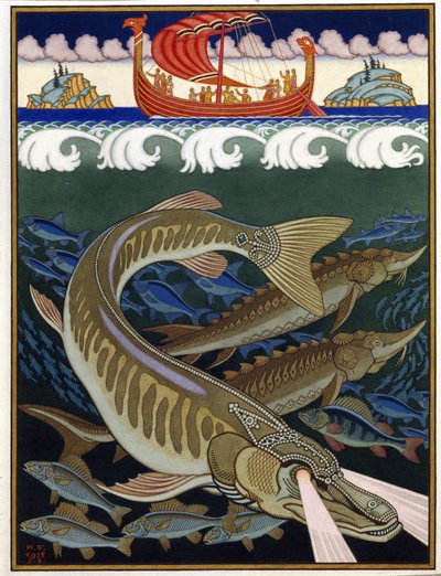 El imperio del mar (Sea Empire). Cuento tradicional ruso. Obra de Ivan Yakovlevich Bilibin (Bilibin) (1876-1942), acuarela y gouache sobre papel de Ivan Yakovlevich Bilibin