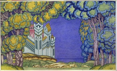 Decoración de ópera para "El cuento del zar Saltan", Island Buyan de Nicholas (Nikolai) Rimsky Korsakov (Rimsky-Korsakov) (1844-1908) de Ivan Yakovlevich Bilibin