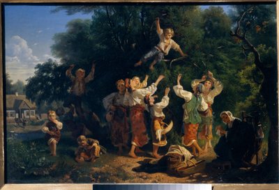 Recogida de cerezas en el huerto de un terrateniente en Ucrania. Pintura de Ivan Ivanovich Sokolov (1823-1918), óleo sobre lienzo de Ivan Ivanovich Sokolov