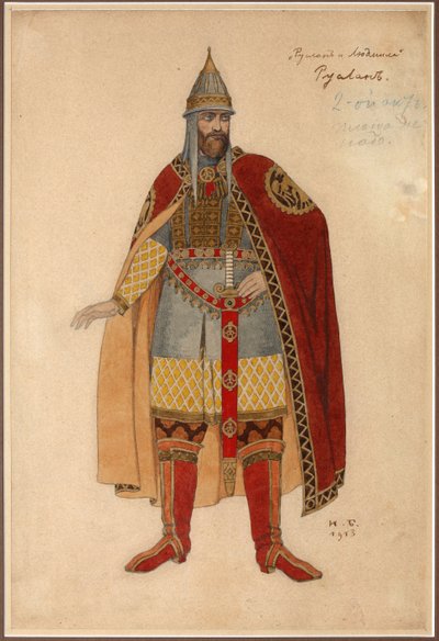 Diseño de vestuario para la ópera Ruslán y Liudmila de M. Glinka de Ivan Yakovlevich Bilibin