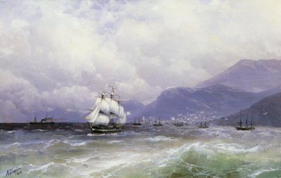 Un paisaje costero con barcos frente a Trebisonda, 1888 de Ivan Konstantinovich Aivazovsky