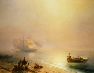 Pescadores en la orilla del mar, la bahía de Nápoles, 1873 de Ivan Konstantinovich Aivazovsky