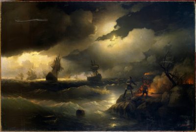 Pedro el Grande enciende una señal en Krasnoi Gorka de Ivan Konstantinovich Aivazovsky