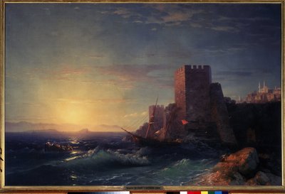 Torres en las rocas cerca del Bósforo (vista desde la fortaleza Rumeli Hisari en Estambul) (Torres en las rocas cerca del Bósforo). Pintura de Ivan Konstantinovich Aivazosky (Ayvaovsky de Ivan Konstantinovich Aivazovsky