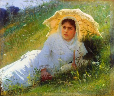 Un día caluroso en la hierba. Mediodía, 1883 de Ivan Kramskoy