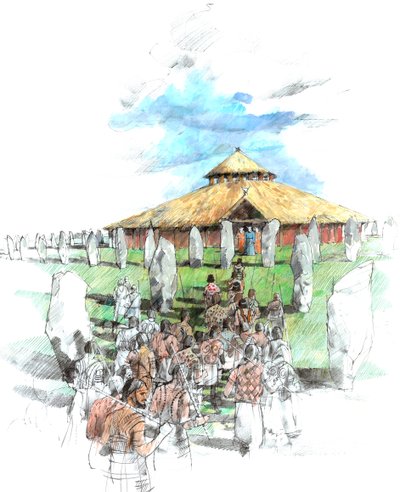 Procesión ceremonial en el círculo de piedras de Avebury, Wiltshire de Ivan Lapper