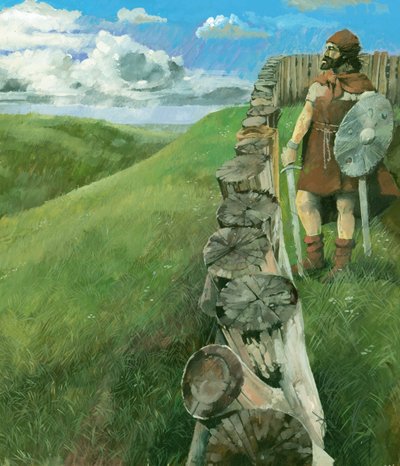 Hombre de la Edad de Hierro en Liddington Castle Hillfort, Swindon, Wiltshire, 1994 de Ivan Lapper