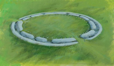 Stonehenge: primera fase que comprende un foso, un banco y una contraescarpa que encierran los Aubrey Holes de Ivan Lapper