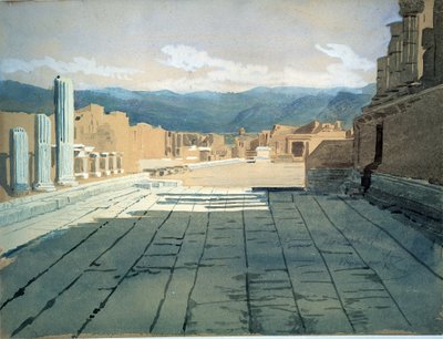 Pompeya (Italia). Vistas del foro de las ruinas romanas en la bahía de Nápoles, frente al monte Vesubio. Obra de Ivan Nikolayevich Kramskoi (1837-1887), acuarela sobre papel de Ivan Nikolaevich Kramskoy