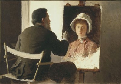 Kramskoy pintando un retrato de su hija, 1884 de Ivan Nikolaevich Kramskoy