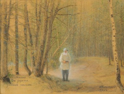 León Tolstói en el bosque de Zakaz de Ivan Pavlovich Pokhitonov
