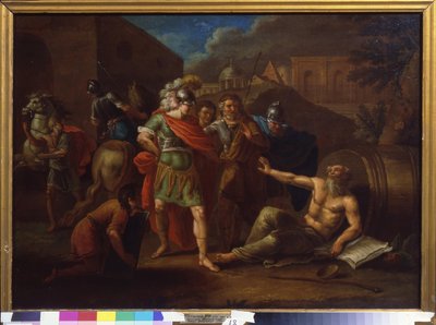 Alejandro Magno (Alejandro III de Macedonia, 356-323 a.C.) visita a Diógenes (Diógenes de Sinope o el Cínico, hacia 413-circa 327 a.C.) en Corinto (Grecia) de Ivan Philippovich Tupylev