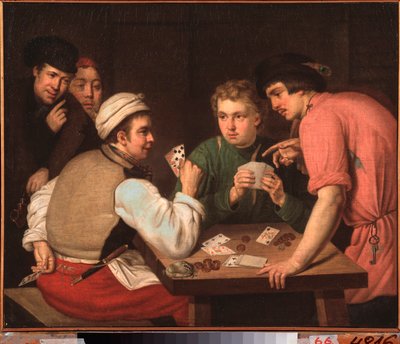 The Cardsharps - Pintura de Ivan Philippovich Tupylev (Toupylev) (1758-1821), óleo sobre lienzo de Ivan Philippovich Tupylev