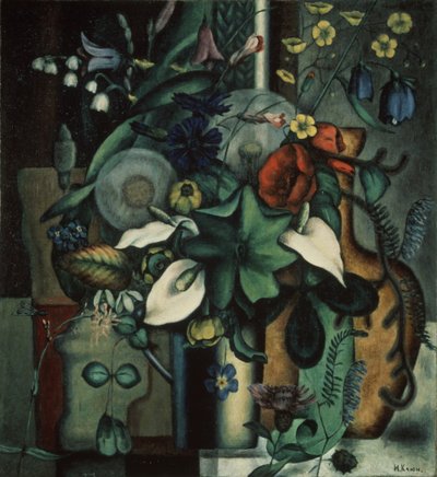 Naturaleza muerta con flores y jarra, 1929 de Ivan Vassilyevich Klyun