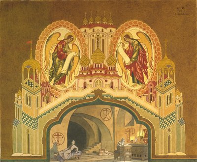 Monasterio de Chudov. Escenografía para la ópera Boris Godunov de M. Musorgsky, 1930 de Ivan Yakovlevich Bilibin