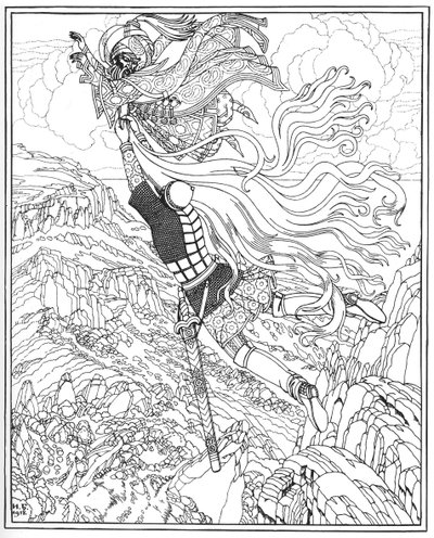 Vuelo de Chernomor y Ruslan. Ilustración del poema Ruslan y Lyudmila de A. Pushkin, 1918 de Ivan Yakovlevich Bilibin