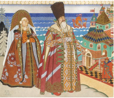 Ilustración para el cuento de hadas del Zar Saltan de A. Pushkin de Ivan Yakovlevich Bilibin