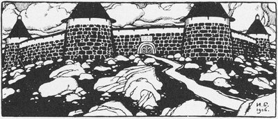 Ilustración para el Poema Muros de Caín de Vyacheslav Ivanov. Revista Adskaya Pochta de Ivan Yakovlevich Bilibin