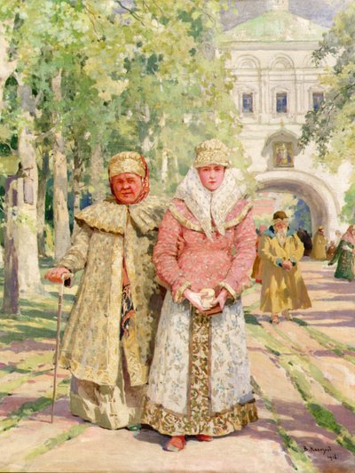 Madre e hija volviendo de la iglesia de Ivanovich Vasili Navazov