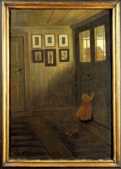 La niña en la puerta. Interior de la casa del artista, Älvängen de Ivar Axel Henrik Arosenius